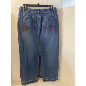 Cato size 10 denim jean maxi skirt rn#37080 red pocket design raw hems